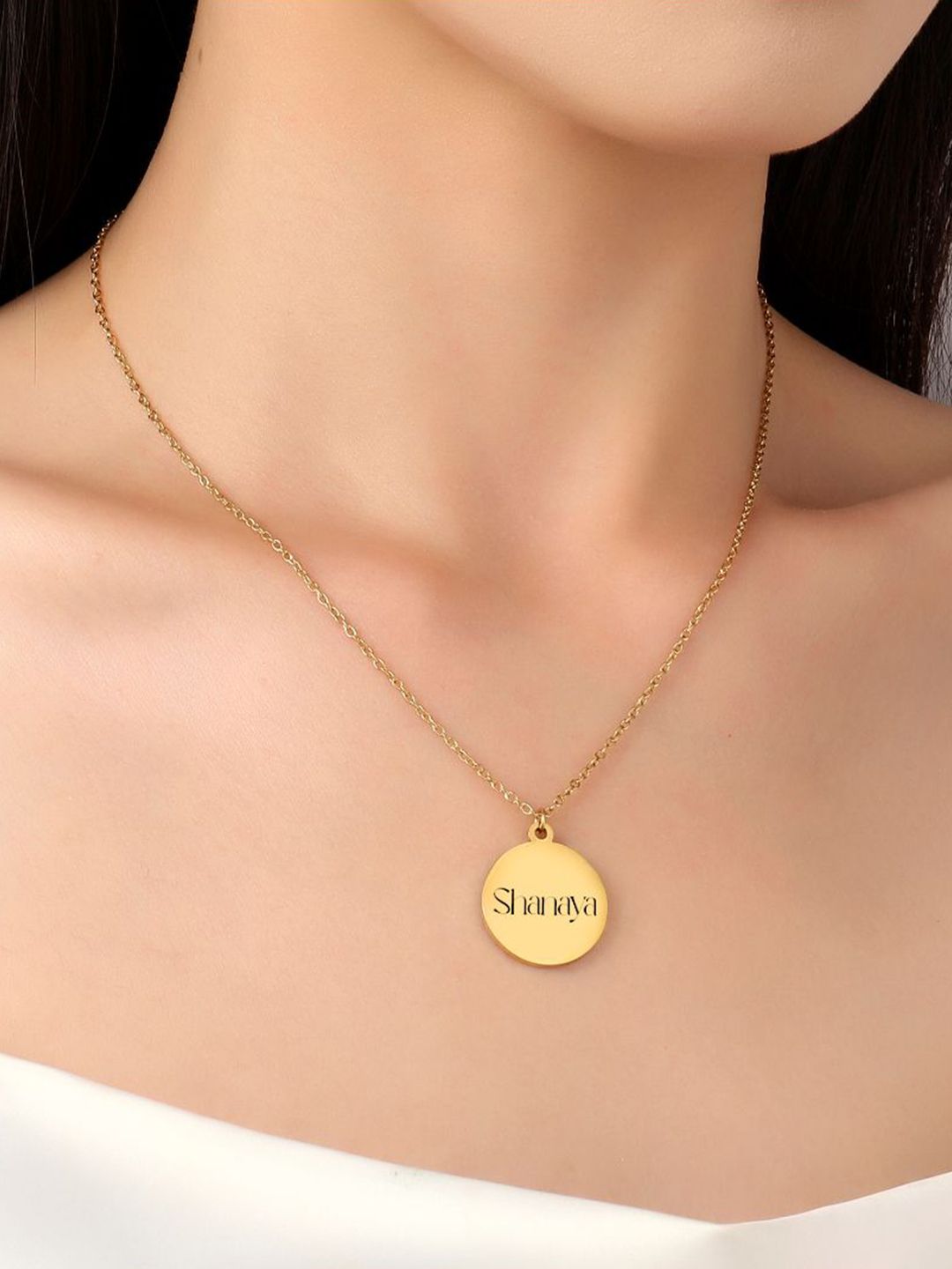 SALTY Women Minimal Round-Shaped  Personalised Golden Pendant With Chain