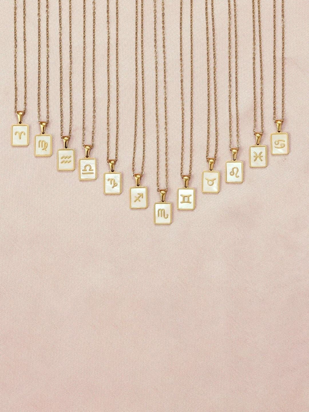 SALTY Gold & White Sign of the Stars Zodiac Cancer Pendant With Chain