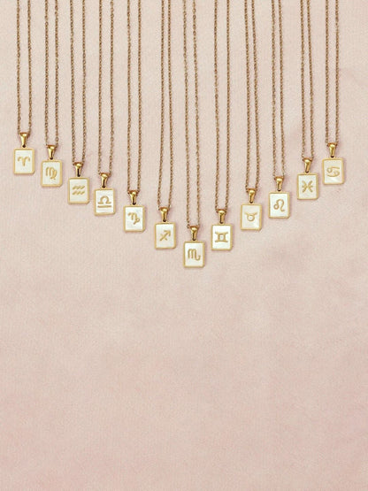 SALTY Gold & White Sign of the Stars Zodiac Cancer Pendant With Chain