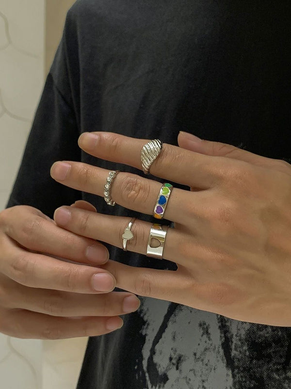 Men Set Of 5 Silver-Plated Stone-Studded Finger Ring