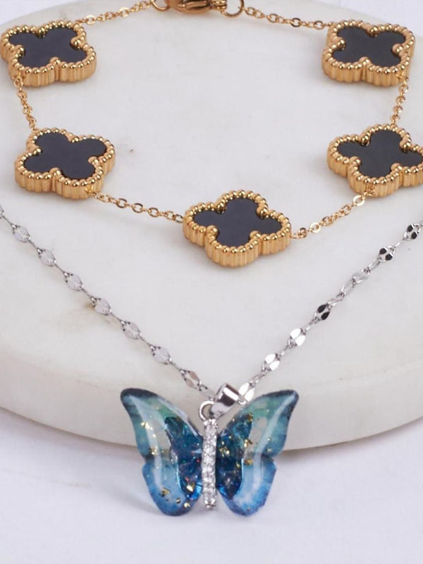 SALTY Artificial Stones Studded Butterfly Shaped Jewellery Set