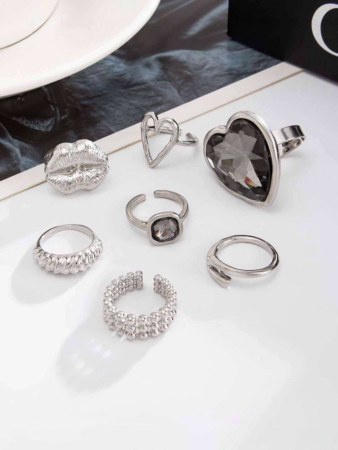 Set of 7 Silver-Plated Finger Ring