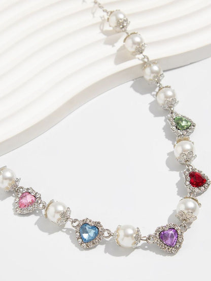 Silver-Plated Artificial Stones Studded And Beaded Necklace