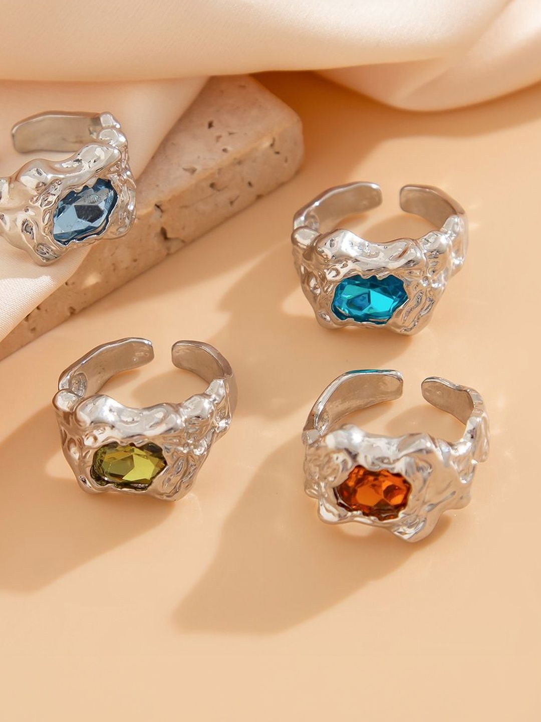 Men Set Of 4 Gold-Plated Stone-Studded Finger Ring