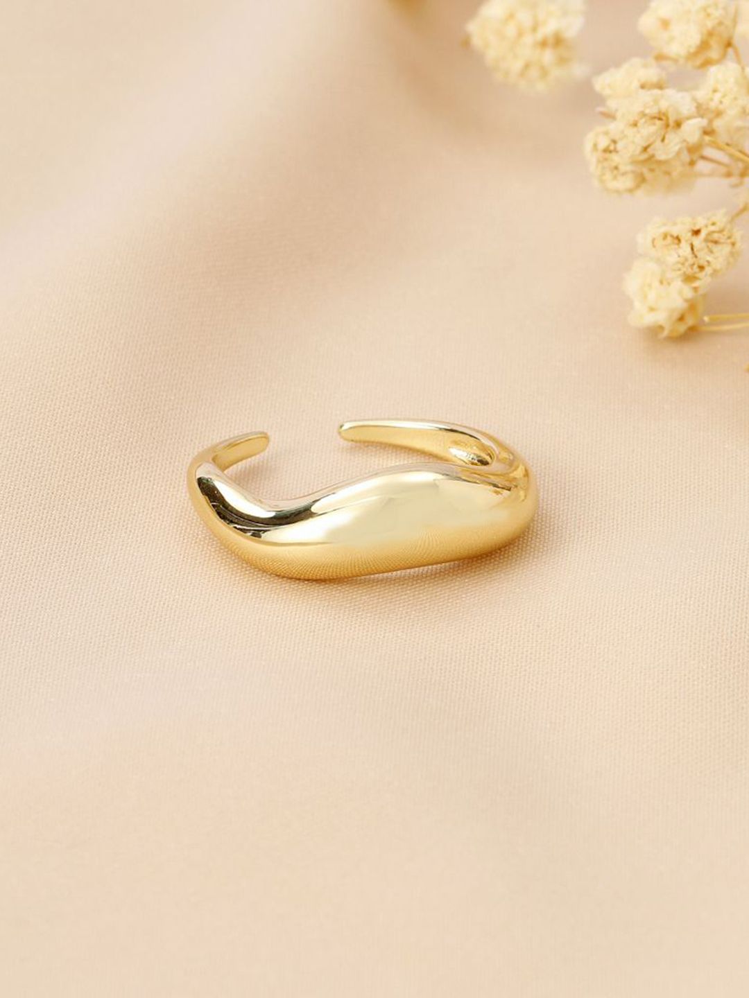 SALTY Women & Girls Molten Wave Golden Stylish Adjustable Finger Ring