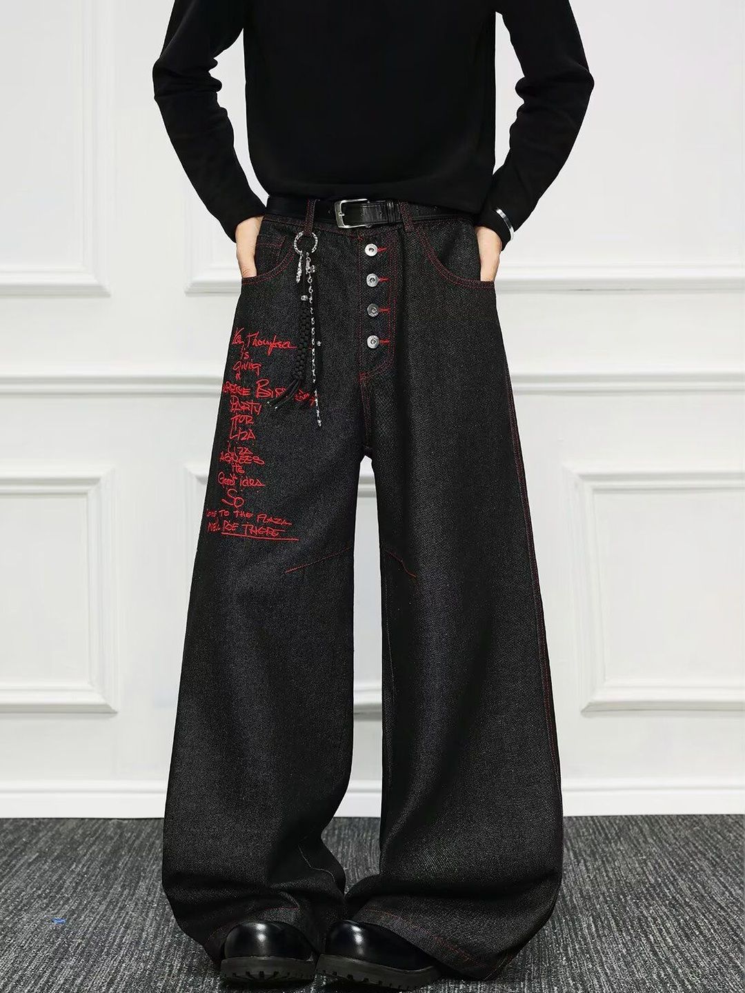 Men Wide Leg Mid-Rise Printed Jeans