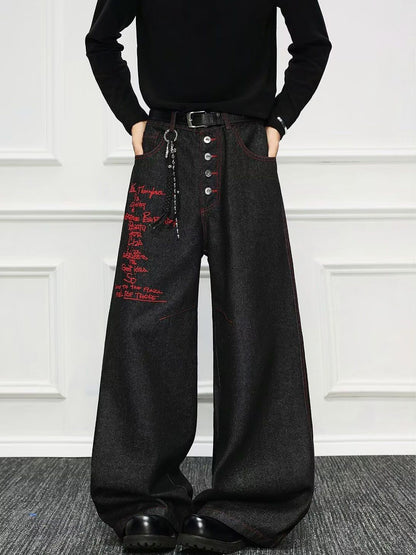 Men Wide Leg Mid-Rise Printed Jeans