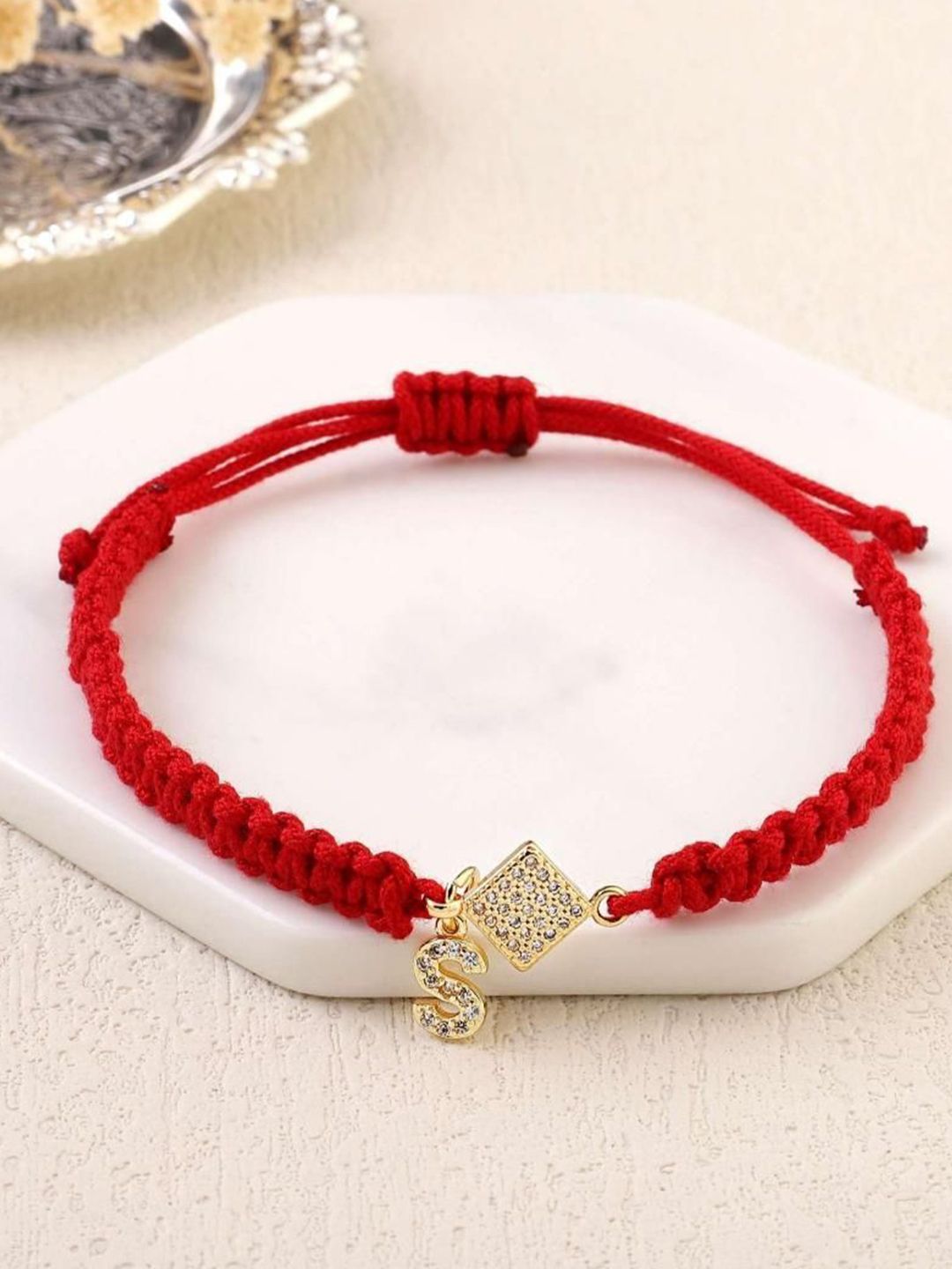 SALTY Women Stainless Steel Stone Studded Alphabet C Wraparound Thread Bracelet