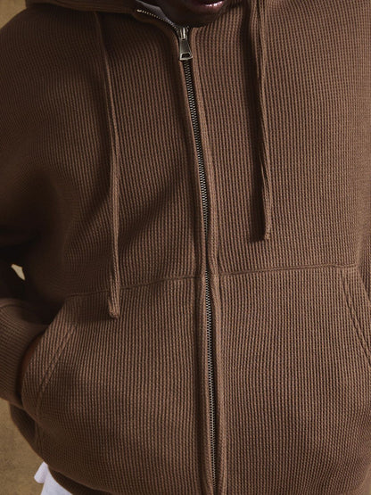 Waffle-knit sweatshirt with zip