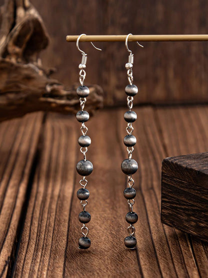 Silver-Plated Artificial Beaded Spherical Shaped Drop Earrings