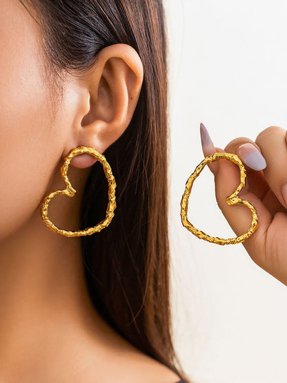 Gold-Plated Heart Shaped Chunky Drop Earrings