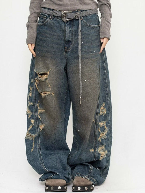 Men Wide Leg Mid-Rise Mildly Distressed Light Fade Jeans
