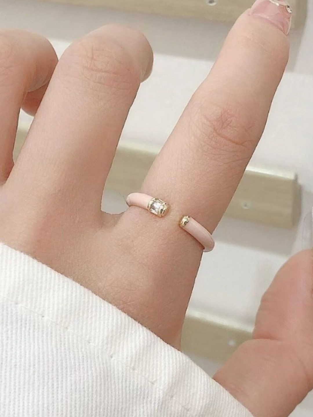 SALTY Gold-Plated Stone-Studded Finger Ring