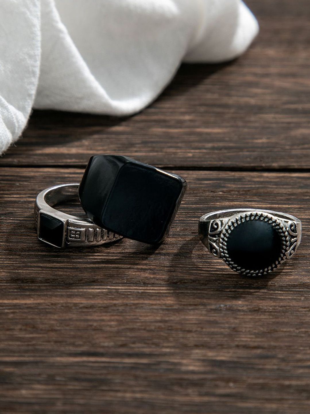 Set Of 3 Silver-Plated  Adjustable Finger Ring