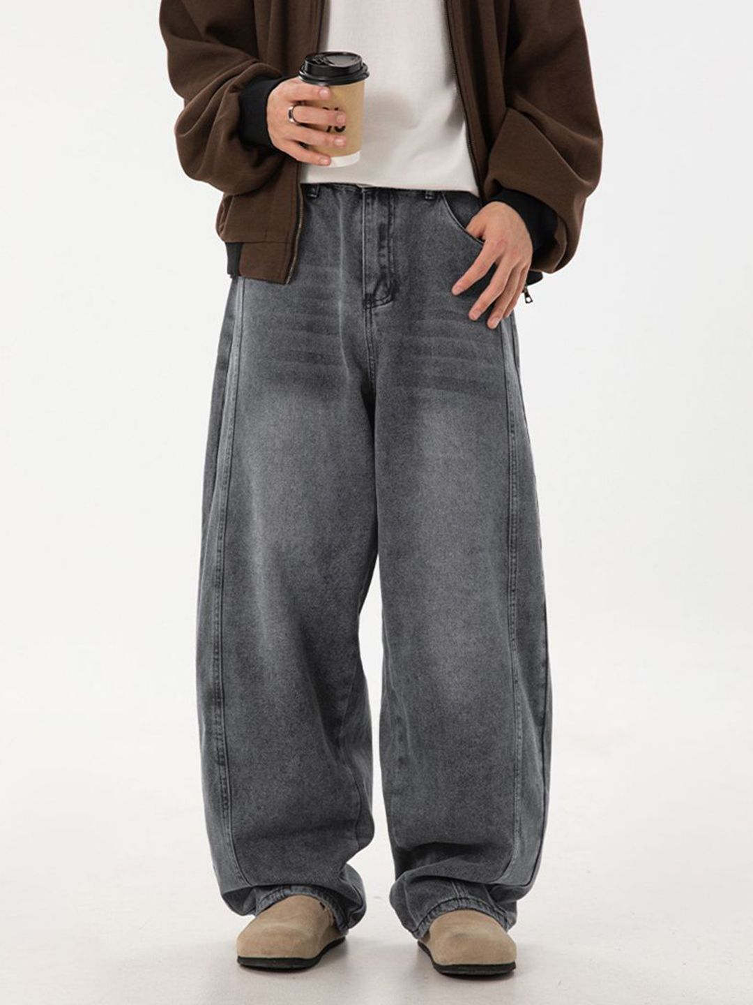 Men Wide Leg Mid-Rise Dark Jeans