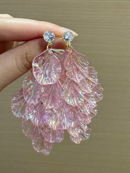 Gold-Plated Artificial Stones Studded Leaf Shaped Drop Earrings