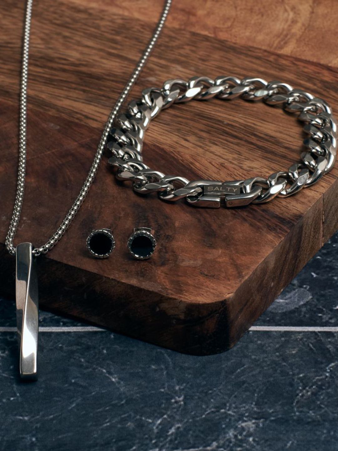 SALTY Men Alpha Edge Bar & Chunk Chain Combo Set
