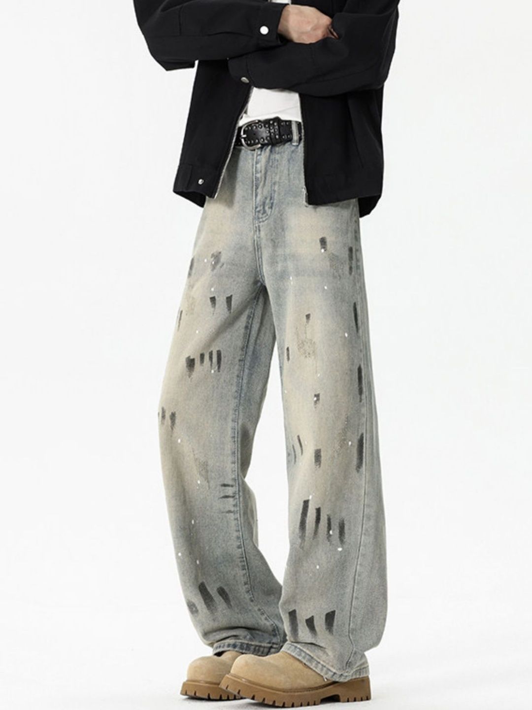 Men Wide Leg Mid-Rise Printed Jeans
