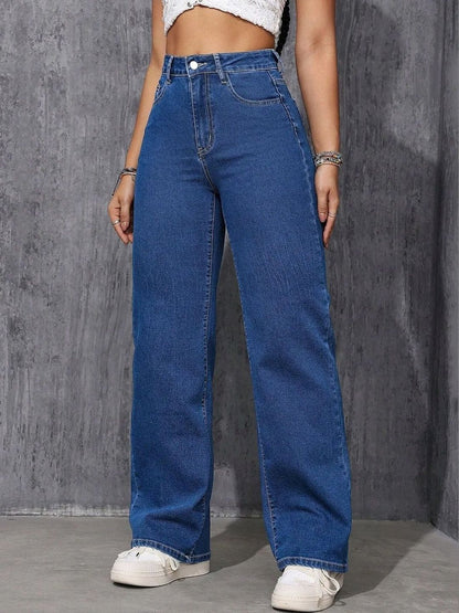 Women Classic Wide Leg High-Rise Stretchable Jeans