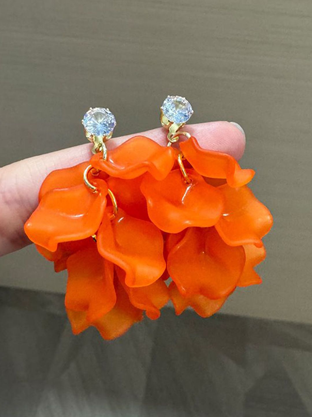 Plastic Cubic Zirconia Studded Leaf Shaped Drop Earrings