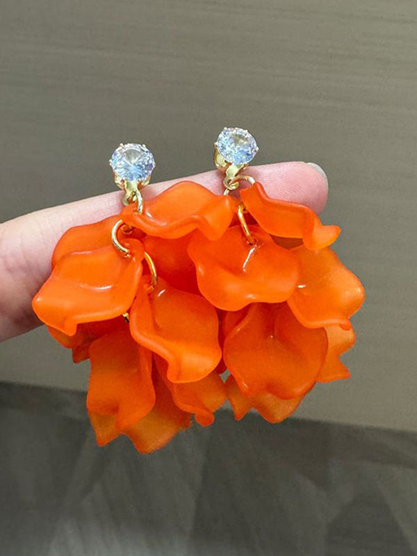 Plastic Cubic Zirconia Studded Leaf Shaped Drop Earrings