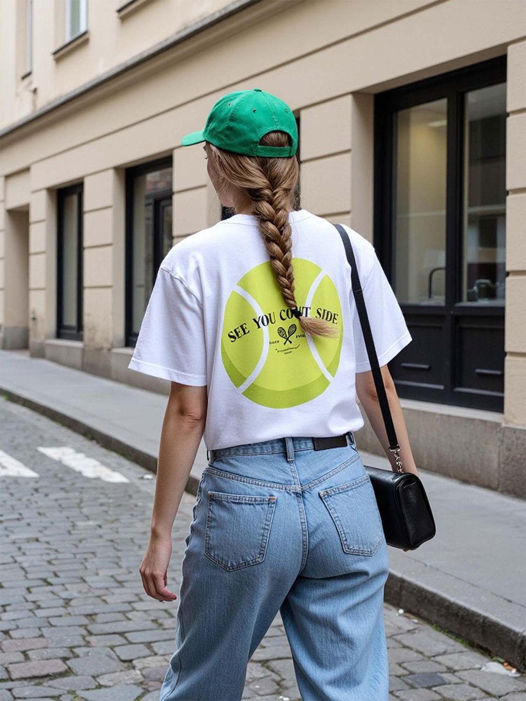 Women White Courtside Oversized Printed Cotton-Spandex Tee
