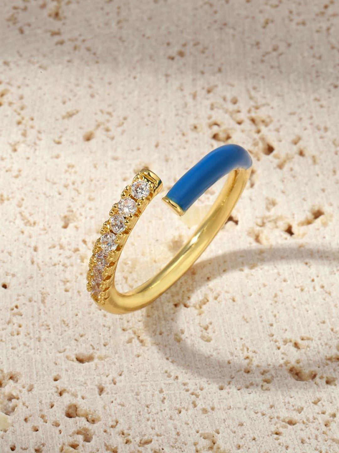 SALTY 14K Gold Plated Stone Studded Finger Ring