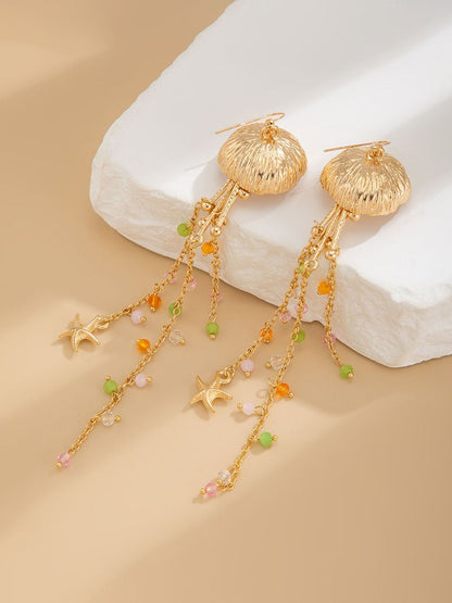 Gold Plated Artificial Beaded Contemporary Drop Earrings