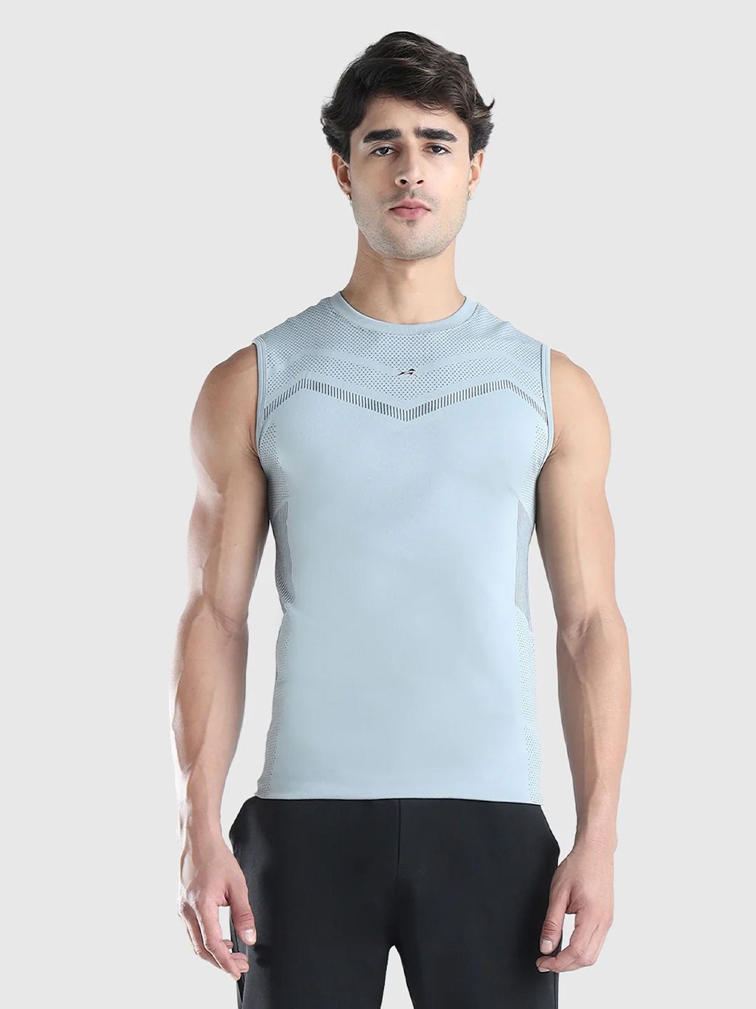 Men Moisture Wicking Self Design Round Neck Compression T-shirt