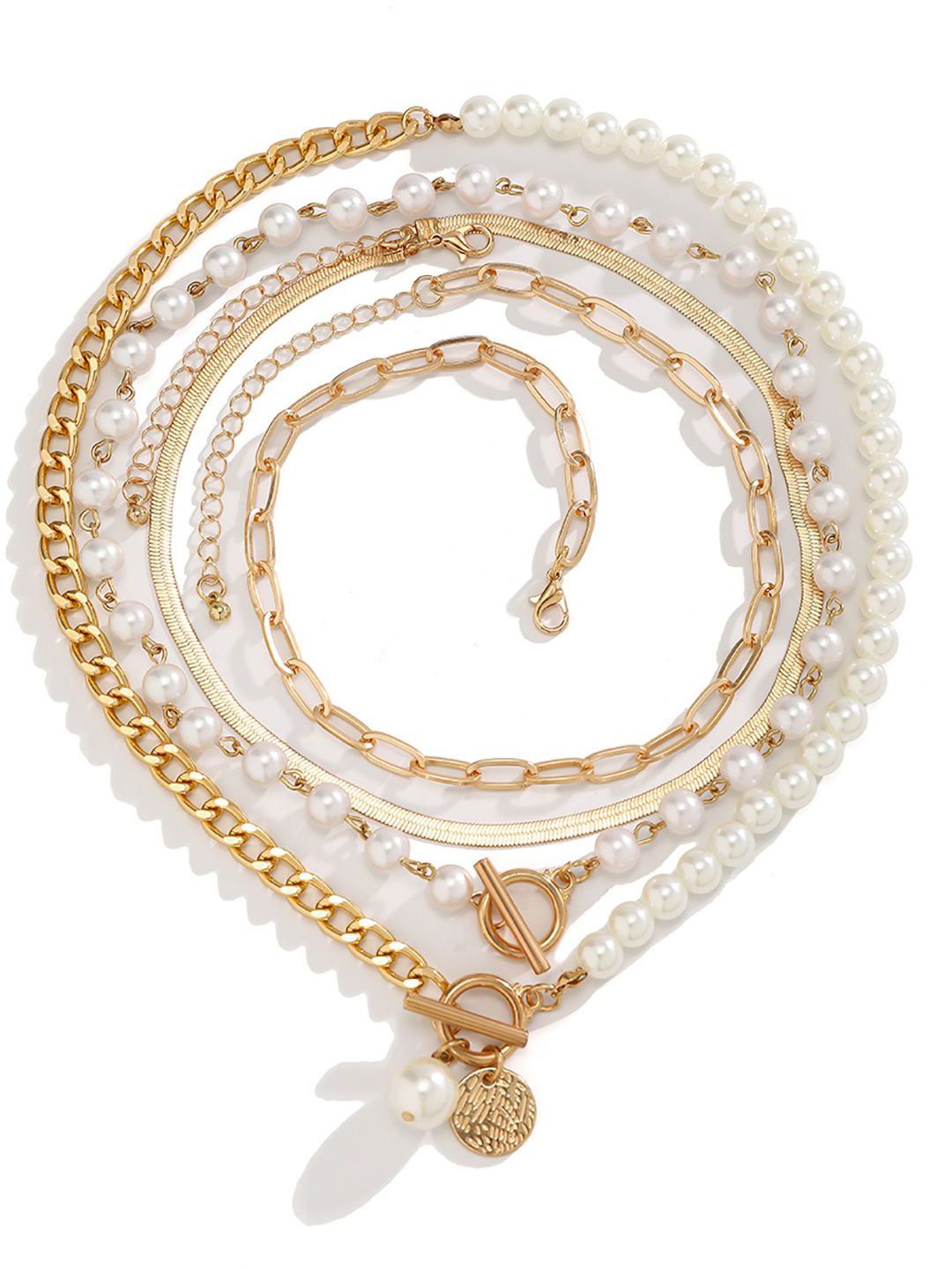 Set Of 4 Gold-Plated Beaded Layered Chain