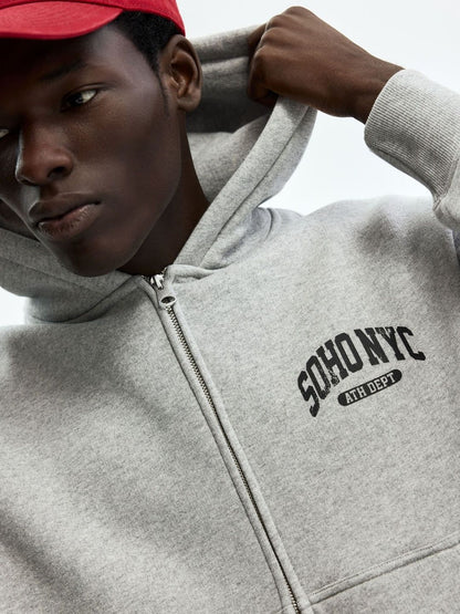Oversized Fit Printed Zip-Through Hoodie