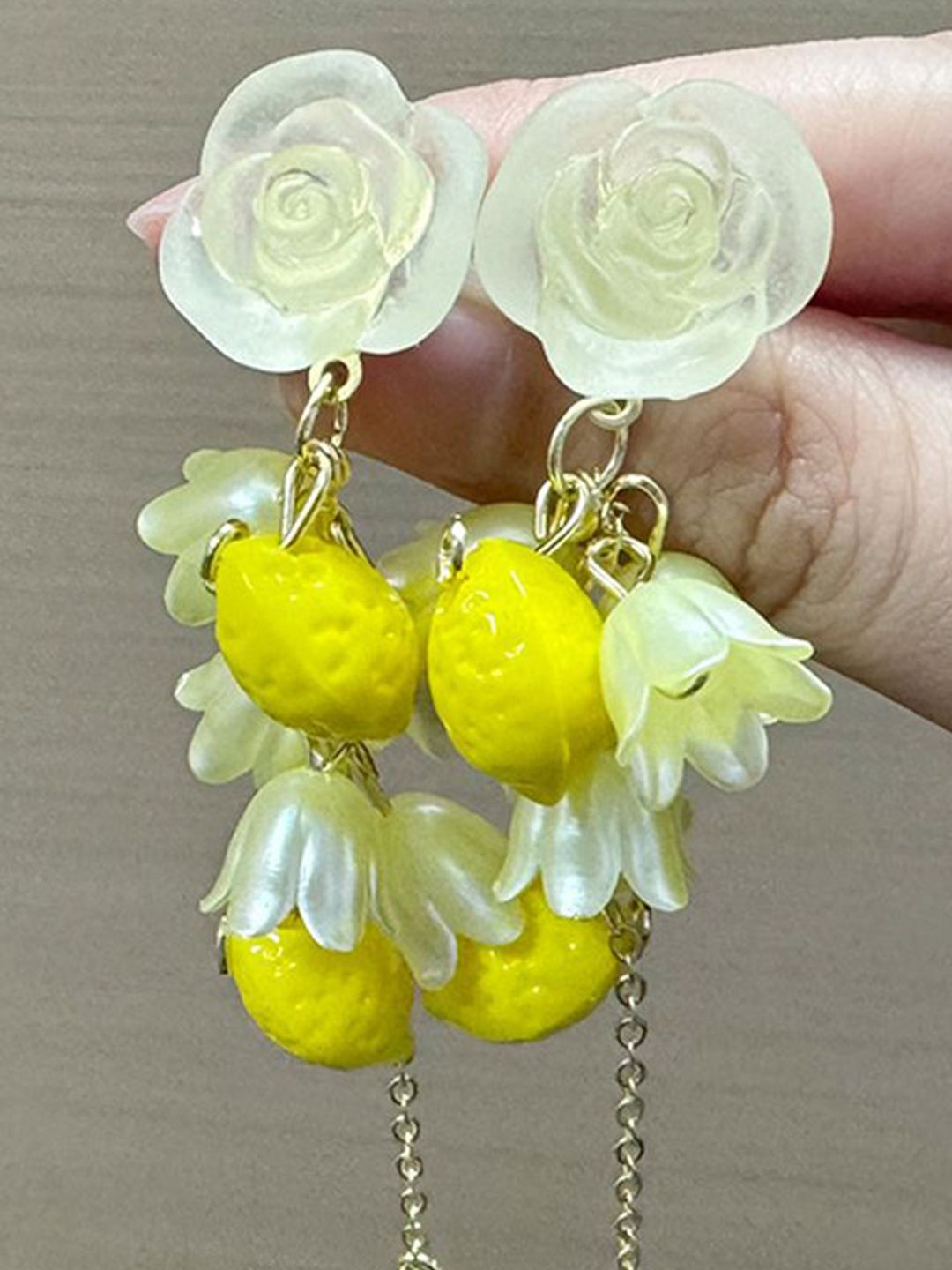 Floral Shaped Artificial Stones Studded & Beaded Drop Earrings