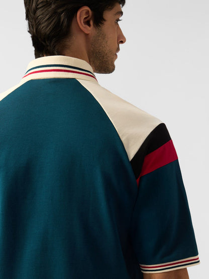 Men Colourblocked Polo Collar Drop-Shoulder Sleeves T-shirt