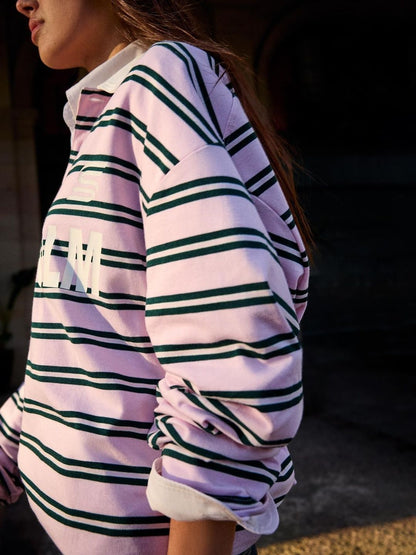 Printed long-sleeve polo collar T-shirt