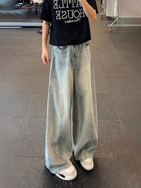 Men Wide Leg Mid-Rise Light Fade Jeans