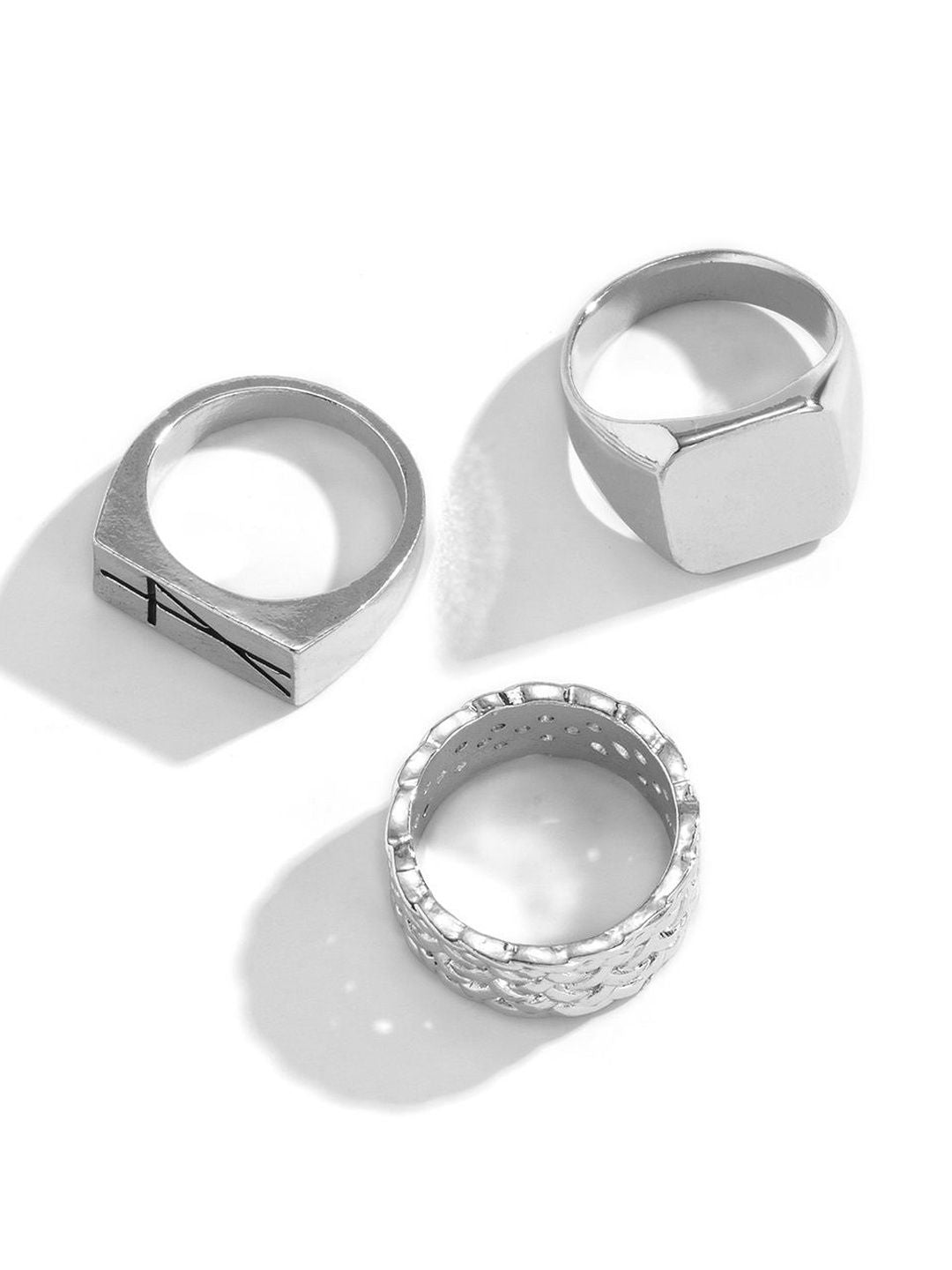 Men Set Of 3 Silver-Plated Finger Rings