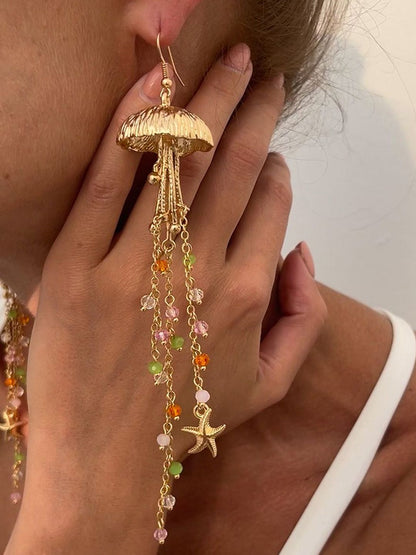 Gold Plated Artificial Beaded Contemporary Drop Earrings