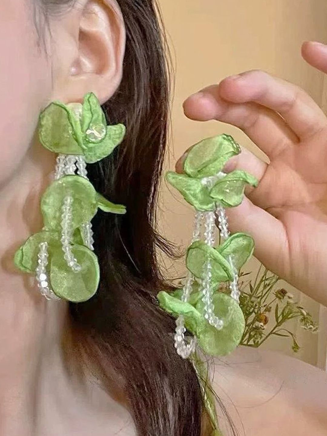 Artificial Beaded Leaf Shaped Drop Earrings