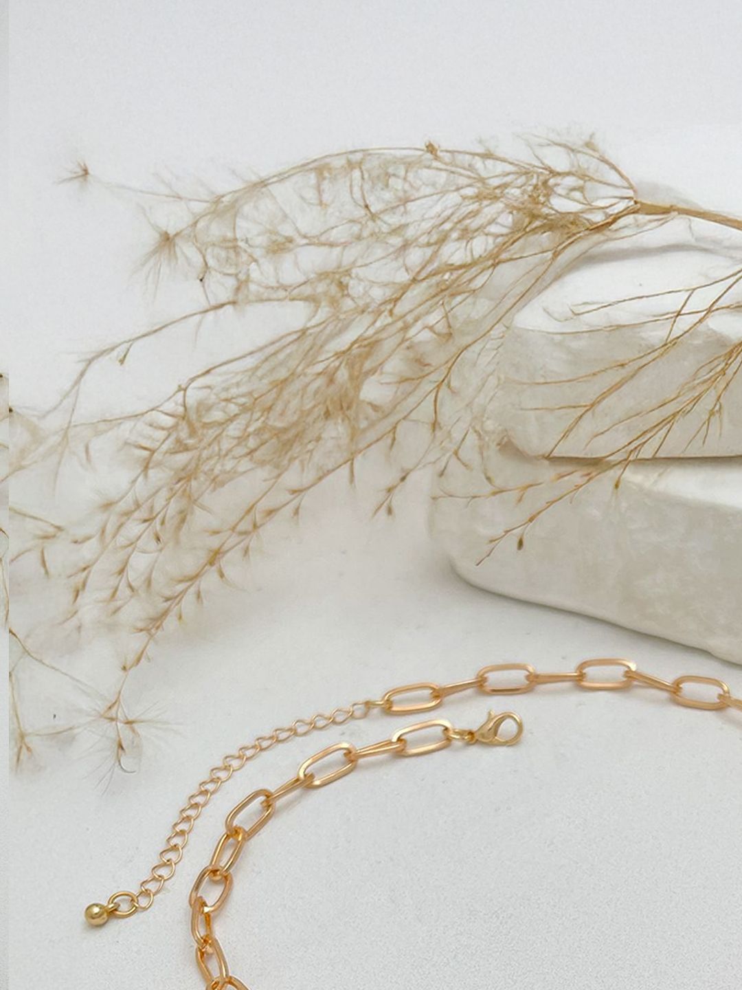 Gold-Plated Artificial Stones Studded & Beaded Statement Link Chain