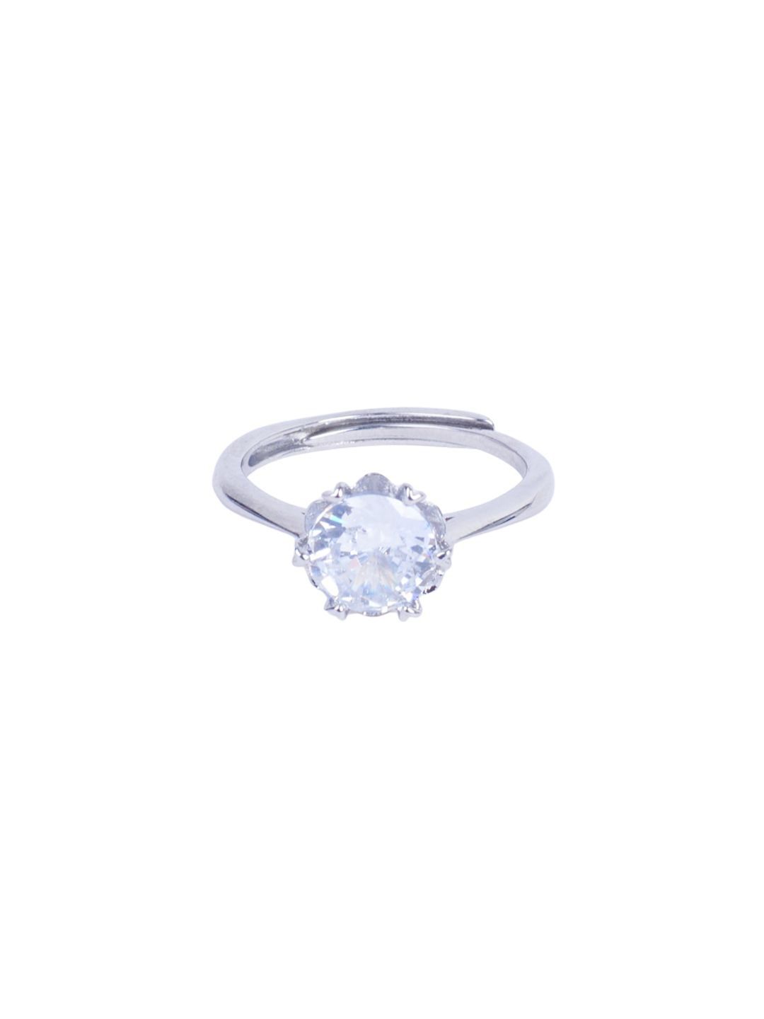 SALTY Silver Tone Solitaire Studded Ring For Women & Girls