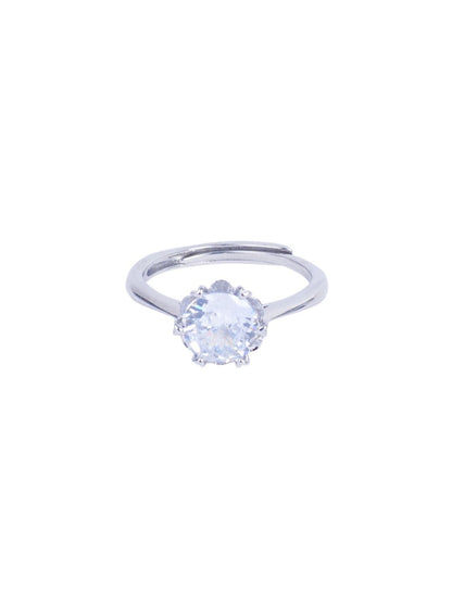 SALTY Silver Tone Solitaire Studded Ring For Women & Girls