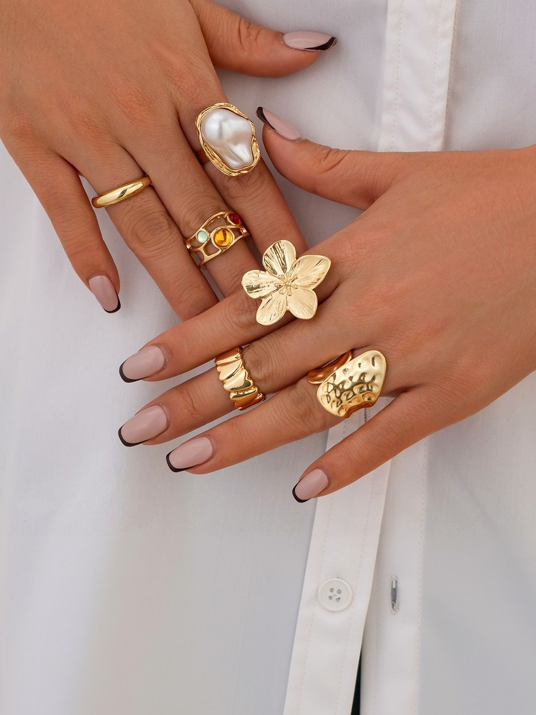 Set of 6 Gold-Plated Finger Ring