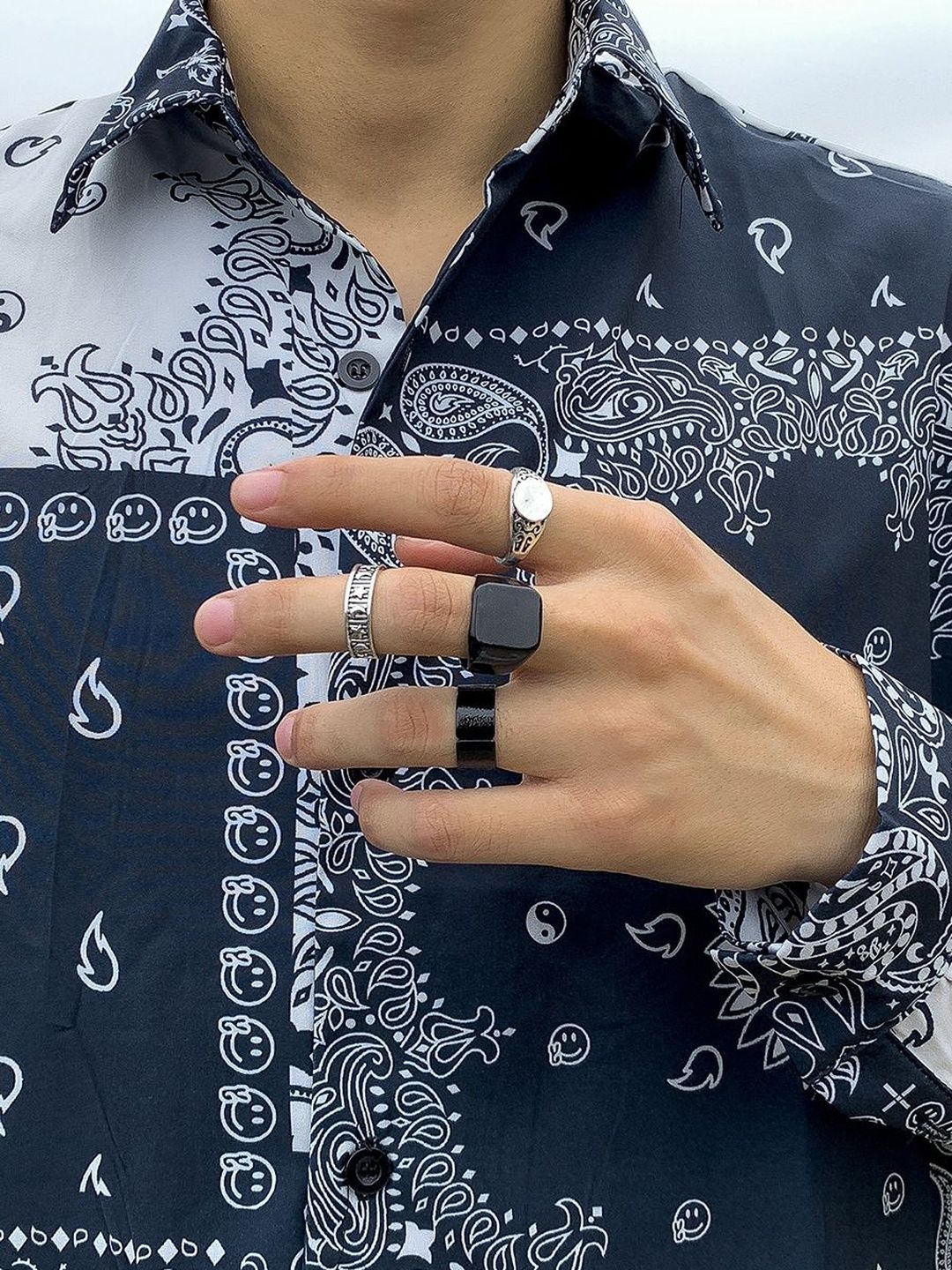 Men Set Of 4 Silver-Plated Finger Rings