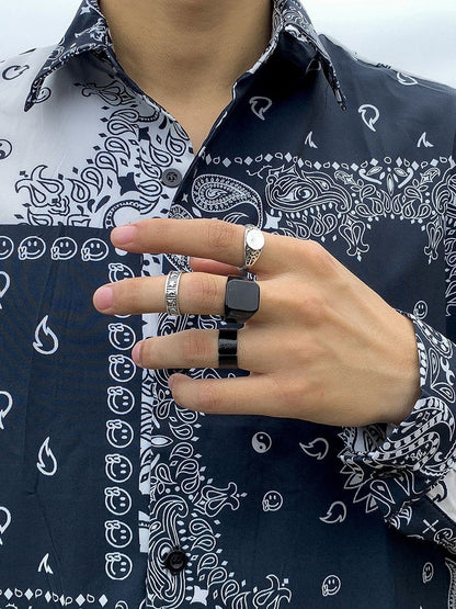 Men Set Of 4 Silver-Plated Finger Rings