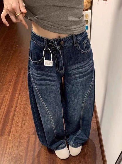 Women Wide Leg Mid-Rise Dark Fade Jeans