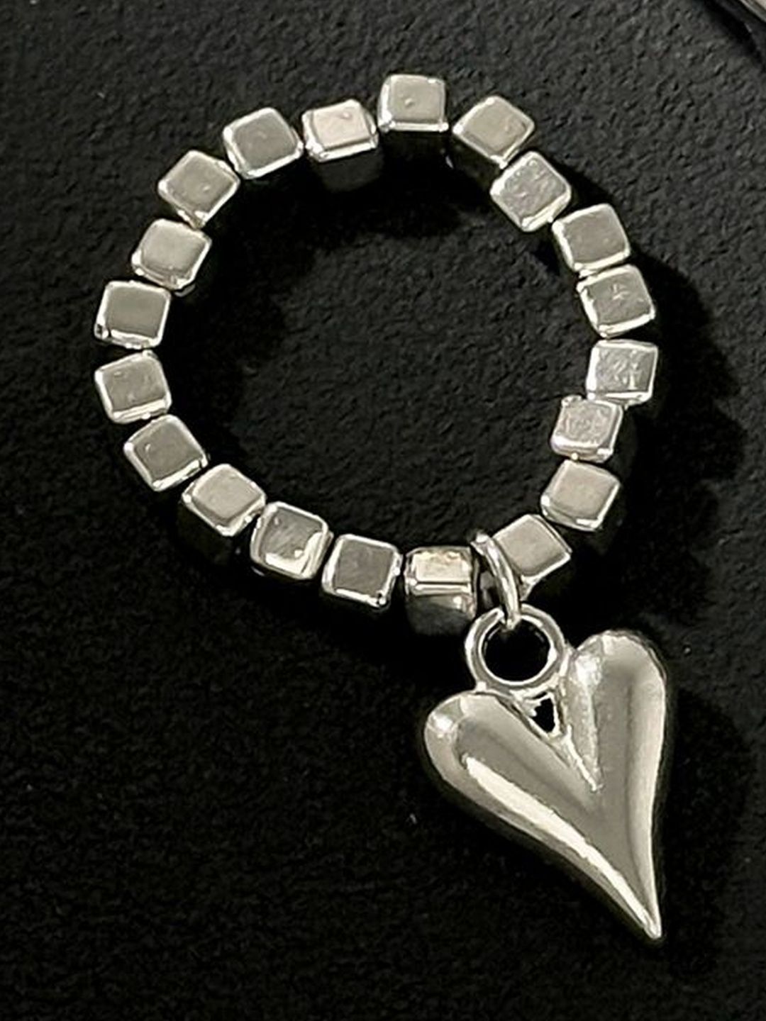 Silver-Plated Beaded Finger Ring
