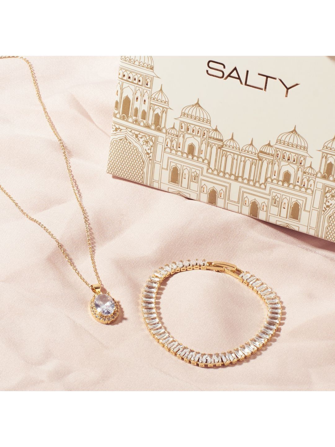 SALTY Twinkle Gem Necklace & Glimmer Diamond Tennis Bracelet Jewellery Set