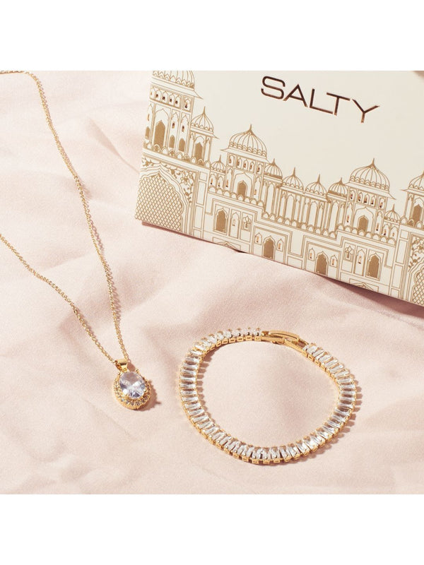 SALTY Twinkle Gem Necklace & Glimmer Diamond Tennis Bracelet Jewellery Set