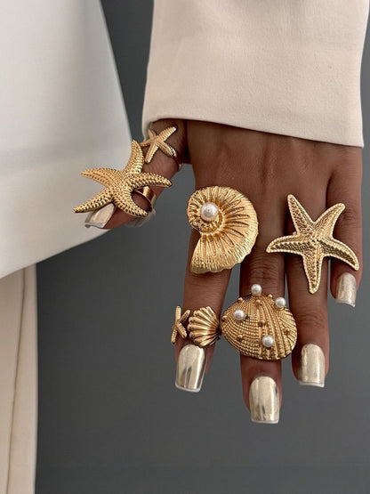 Women Set Of 6 Gold-Plated Finger Rings