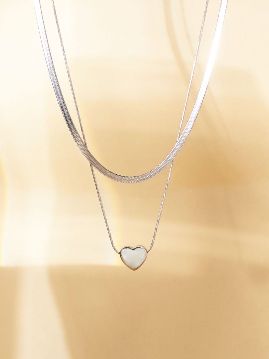 SALTY Stainless Steel Amour Heart Layered Necklace